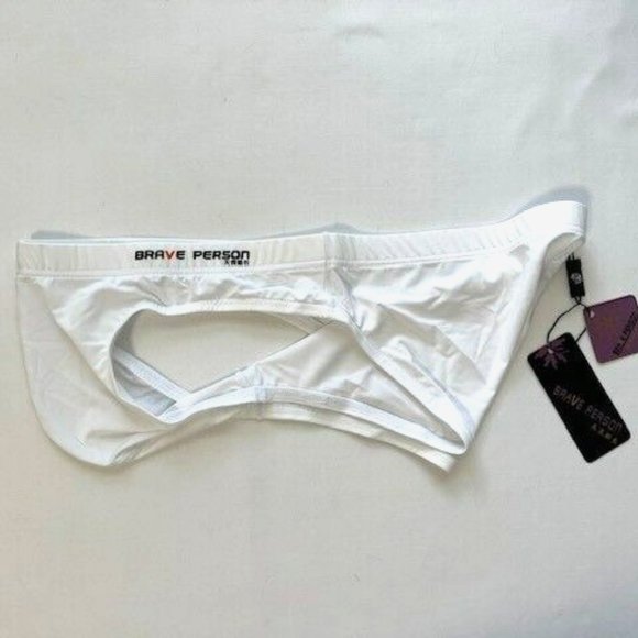 "Brave Person" Men's Swim Bikini Brief - White (BP9791-BK) Contoured Pouch - Picture 7 of 13